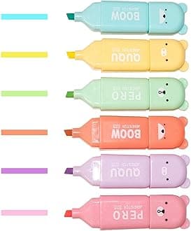 Leery Novelty Cute Mini Bear Highlighter Pens & Assorted Macaron Colors Chisel Tip Pastel Pens for Office,Writing & School Office Supplies (6)