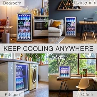 2.5 Cu.Ft Beverage Fridge, Mini Fridge With Glass Door, Beverage Cooler Refrigerator, Wine Drink Beer Cooler, Adjustable Shelves & Digital Temperature Display, 22 Bottle 95 Can