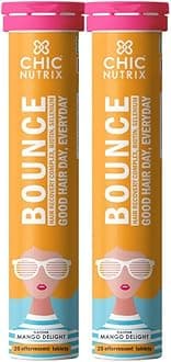 Chicnutrix Bounce - Biotin with Selenium and Amino Acids - Hair Fall & Hair Growth Management – Thick Hair - Frizz-Free Hair- Hair Fall Control Supplement - 40 Mango Flavoured Effervescent Tablet