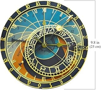 Astronomical Clock Wall Clocks Non-Ticking Silent Battery Operated Round Modern Wall Clock for Bedroom Living Room Kitchen School Office Home Decor, 9.8 Inches 25cm