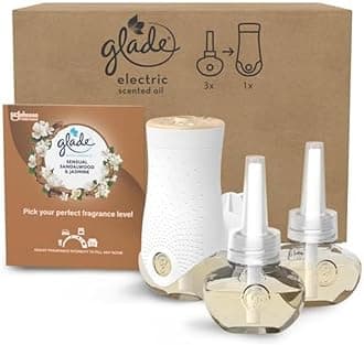 Glade Plug in Electric Air freshener Sandalwood & Jasmine Holder and 3 Refills (1 Holder + 3 x Refills 20ml)