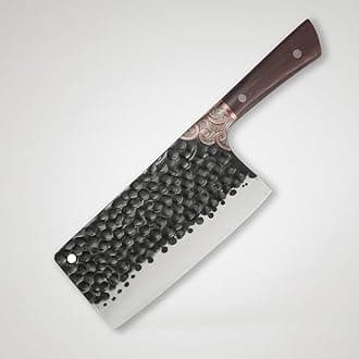 - Stainless Steel Professional Damascus Knife With Stylish Vintage Bolster, Full Tang Rivet Fixed Heavy Duty Butcher Knife
