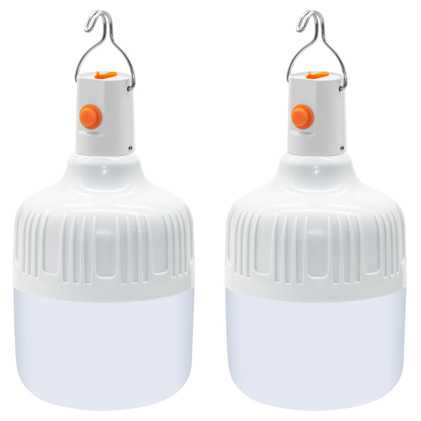 Ledeak 2 Pcs Camping Light, LED USB Rechargeable Camping Lantern Battery Powered Outdoor Tent Lamp with Hanging Hook, Dimmable 3 Modes Portable Light Bulb for Emergency Camping Patio Garden Gazebo