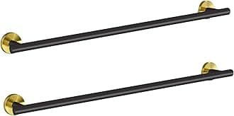 Cilee 2 Pieces Black and Gold Towel Bar Bathroom Towel Bar, 24 Inch Double Towel Racks,Bathroom Towel Holder for Bathroom Stainless Steel Black and Gold Bathroom Accessories