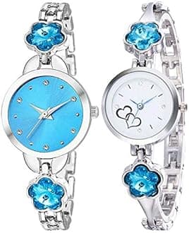 333-334 Analogue Women's Watch (Blue & White Dial Silver & Golden Colored Strap) (Pack of 2)
