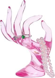 Maxsirui Hand Form Ring Holder Jewelry Display Organization Rack Bracelet Ring Watch Stand Support Aesthetic Y2k Room Decor (Pink)