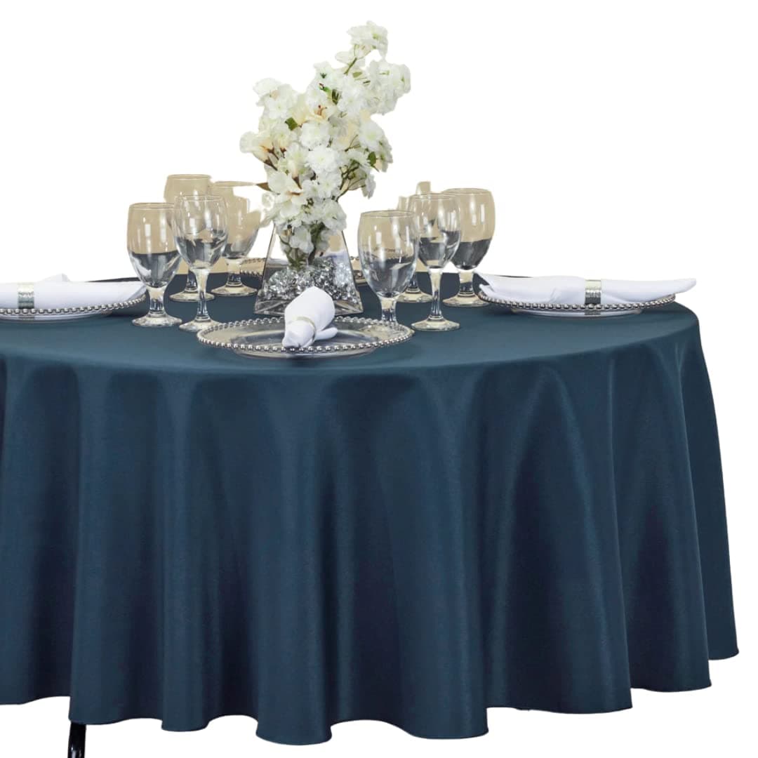 LinenTablecloth 90-Inch Round Polyester Tablecloth Navy Blue