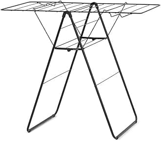 HangOn Compact Clothes Drying Rack | 49ft (15m) | Matt Black | Small Indoor Clothes Airer Laundry Stand with 2 Fold-Out Wings & Hanger Hooks, Folds Flat, Ideal for Condos | Fits Full Load