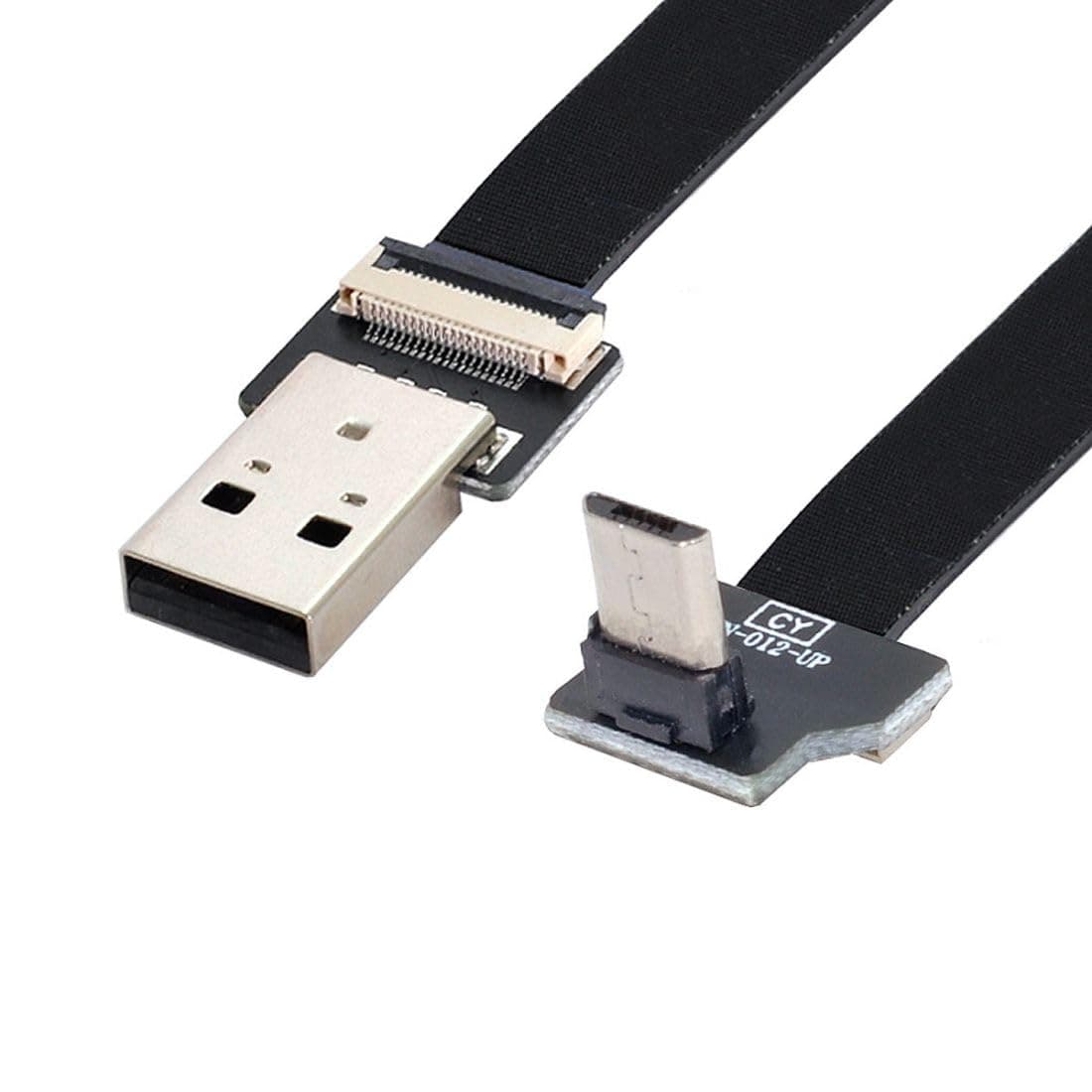 ChenYang CY Type-A USB 2.0 Male to Micro USB 5Pin Male Upward Angled 90 Degree Data Flat Slim FPC Cable 20CM for FPV & Disk & Phone
