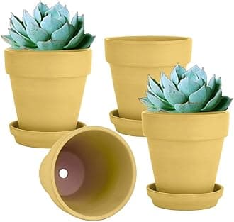 vensovo 6 Inch Yellow Terracotta & Clay Pots for Plant with Saucer - 4 Pack Medium Terra Cotta Planter with Drainage Hole, Flowerpot for Indoor Outdoor Plants, Crafts, Wedding Favor