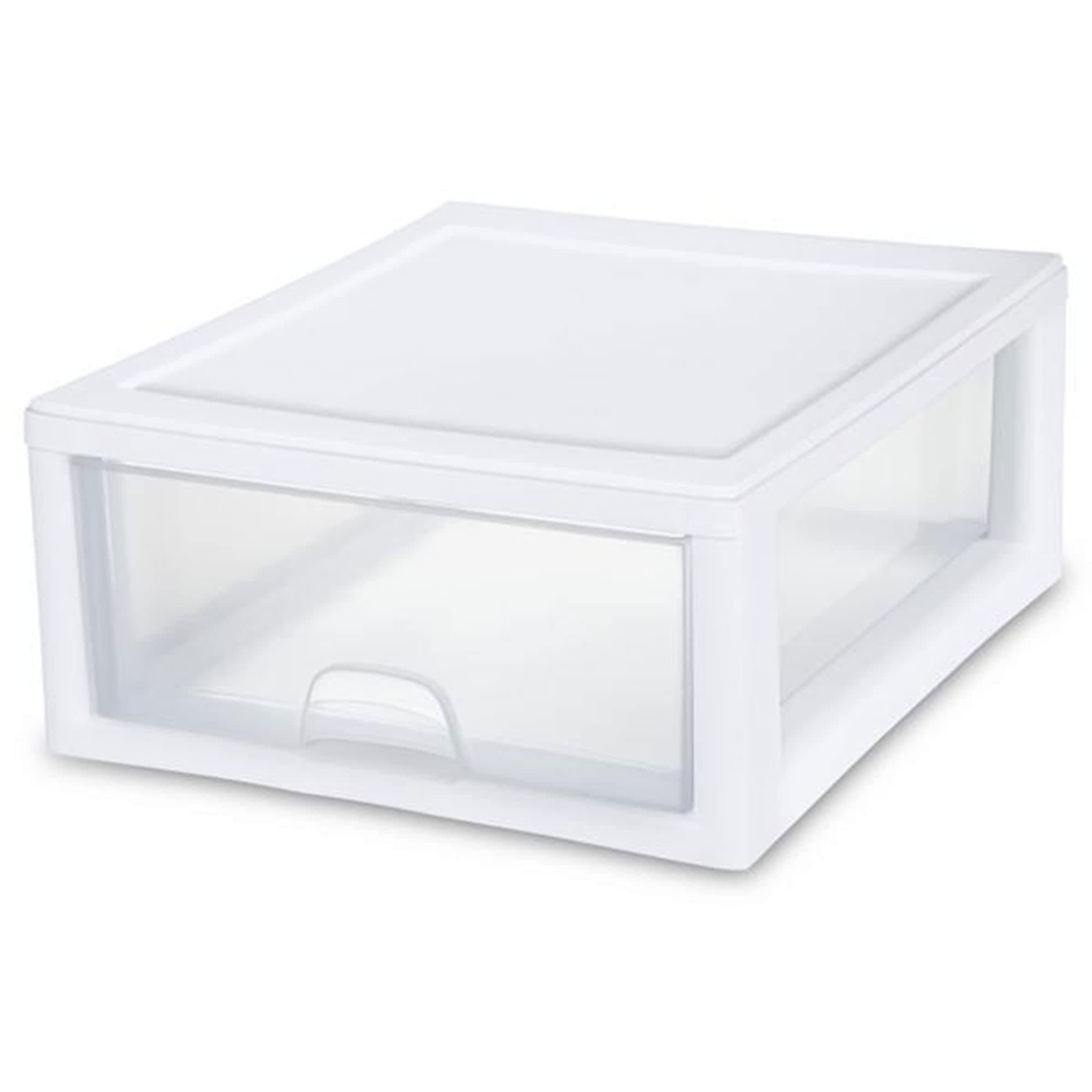 23018006 16 Quart/15 Liter Stacking Drawer, White Frame with Clear Drawers, 6-Pack