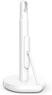 Tension Arm Standing Paper Towel Holder, Heavy-Duty, Easy One-Handed Tear, Kitchen Countertop, White Stainless Steel
