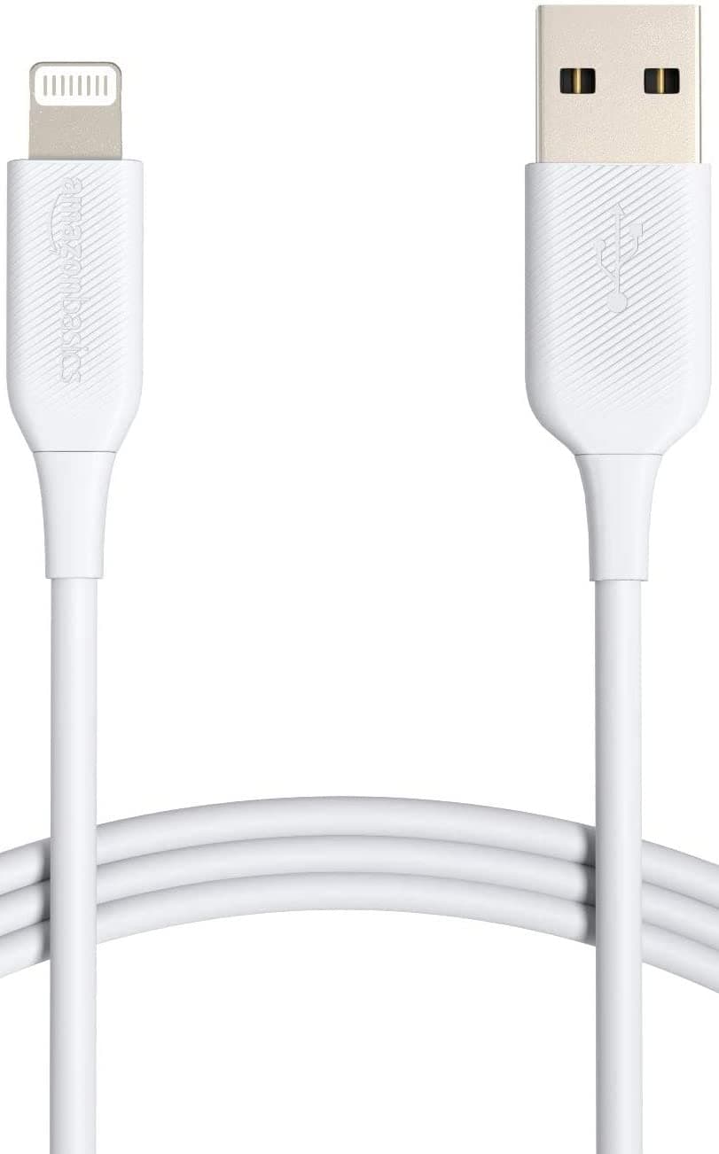 Amazon Basics USB-A to Lightning ABS Charger Cable, MFi Certified for Apple iPhone 14 13 12 11 X Xs Pro, Pro Max, Plus, iPad, 1.8 m, White