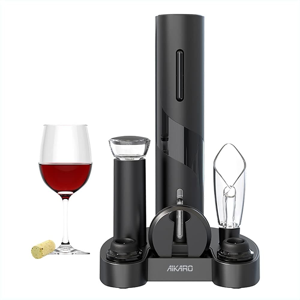 AIKARO - Electric Wine Bottle Opener Automatic Electronic Corkscrew, Battery Operated (Base Set)