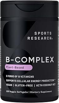 Sports ResearchVitamin B-Complex - Full Spectrum of B Vitamins - Plant-Based Vegan-Friendly Formula - 120 Veggie Softgels