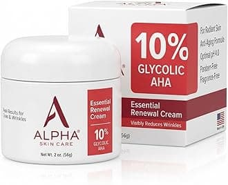 Alpha Skin Care Essential Renewal Cream | Anti-Aging Formula | 10% Glycolic Alpha Hydroxy Acid (AHA | 2 Oz, Red, White