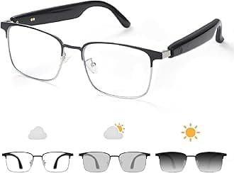 Bluetooth Audio Smart Glasses, Blue Light Glasses for Women Men, Remote Shooting, Open Ear Sound Mic & Speakers, Magnetic Charging, Color-Changing Polarized Sunglasses Lenses, Voice Assistant（GS06S-2