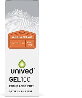 Unived Gel 100 - Vegan Energy Gel for Endurance Athletes Runners & Cyclists - 100kcal - Vanilla Orange - Pack of 6
