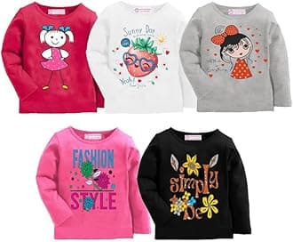GOODLUCK BANIYANGirls' Cotton Full Hand T-Shirt | Regular Full Sleeves| Printed Baby Girl Upper Wear| Girl Child Cuddle T Shirts | Kids Girl Casual Dress