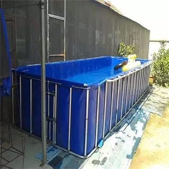 YJFENG Foldable Fish Pond, Temporary Waterproof Canvas Holding Tank, 0.5mm Heavy Duty Tarp Water Storage Pool for Saltwater Fish, Koi Turtles with Drain (Color : Blue, Size : 4x4x1M)