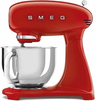 SMF03 Stand Mixer – 5 Qt Tilt-Head Mixer with Stainless Steel Bowl, 10 Speeds, Retro 50s Vintage Style – Red