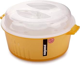 Nayasa Plastic Microwave 4 in 1 Steam Idli Maker | Makes 12 idlis | Microwave Dhokla Maker | Vegetable Steamer | 27 cm X 24.5 cm X 13 cm | Orange