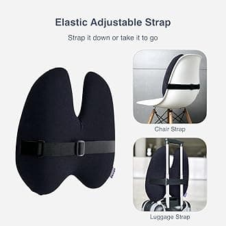 C CUSHION LAB Extra Dense Lumbar Pillow - Patented Ergonomic Multi-Region Firm Back Support for Lower Back Pain Relief - Lumbar Support Cushion with Strap for Office Chair, Car, Sofa, Plane - Black