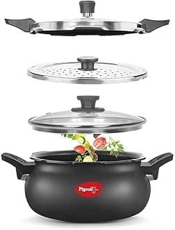 - By Stovekraft All in One Super Cooker Aluminium with Outer Lid Induction and Gas Stove Compatible 5 Litre Capacity for Healthy Cooking (Black)