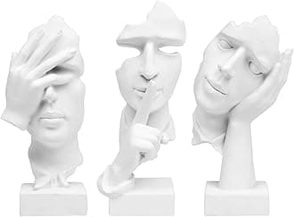 prosfalt 3 Pcs Thinker Statue, Silence is Gold Abstract Art Figurine, No Hear No See No Speak Modern Home Resin Sculptures Decorative Objects Decor for Home Office Bookshelf Desktop(White)