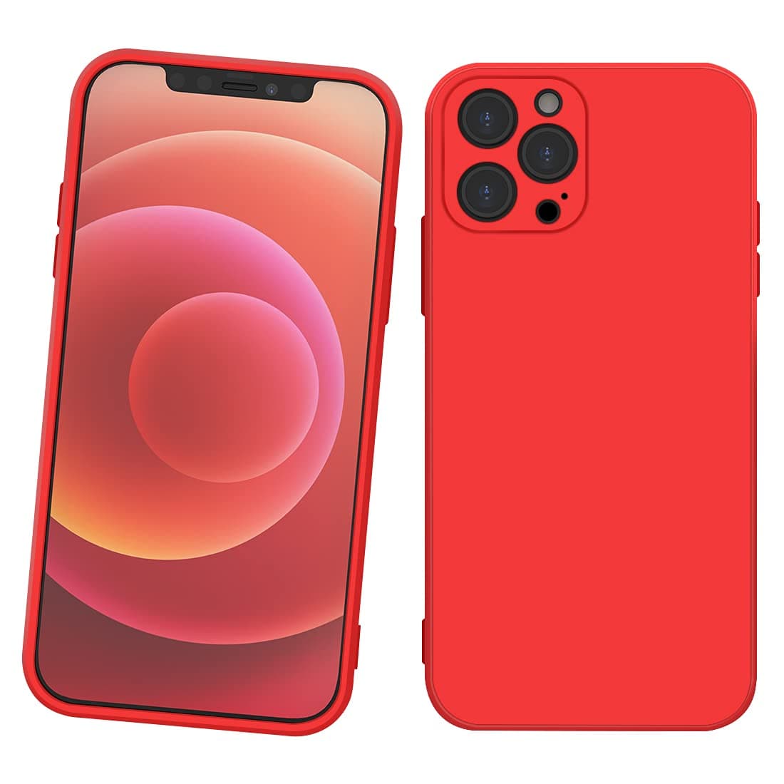 HJBfor Red iPhone 12 pro max Case - Shockproof Slim Fit Silicone TPU Soft Rubber Cover Protective red Bumper for iPhone 12 pro max red, for Boys Girls Woman Man｛6.5inch｝ (Red)