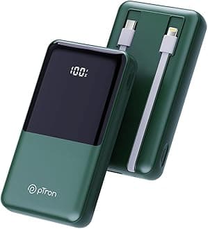 pTron Dynamo Power 20000mAh 22.5W Super Fast Charging, USB Type-C Input Power Bank with Quick Charge & 20W Power Delivery, Built-in Charging Cables, 4 Outputs, Type-C Input/Output Port (Green)