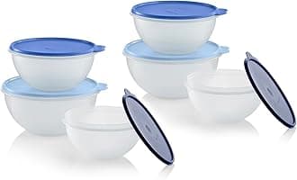 Heritage Wonderlier 12 Piece Food Storage Bowl Set in Clear/Blue, Dishwasher Safe and BPA Free (6 Bowls, 6 Lids)