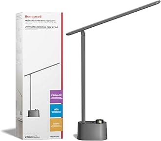 HONEYWELL Upgraded LED Desk Lamp - H01 Pro Sunturalux™ Folding Desk Lamp with USB A+C Charging Port, 3 Colour Modes Dimmable Table Lamp for Home Office Reading (Grey)