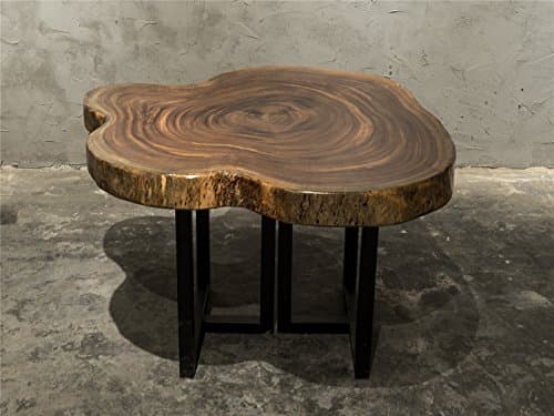 Natural Live Edge Solid Ebony Wood Slab Coffee Table Set With Iron Stands E01