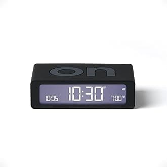 Lexon Flip Mini digital alarm clock, On Off LED clock with Adjustable Brightness, Rechargeable or Mains Powered, Sleek Retro Bedroom Decor Ideal for Alarm Clocks Bedside Use - Black