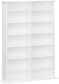 2 Column Display Cabinet, White and Tall Storage Cabinet with 14 Adjustable Shelves for DVD Storage, 8.75" D x 38.75" W x 51" H, WMA-0640
