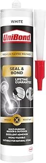 UniBond Seal & Bond Multi-Purpose Mould-Resistant Waterproof Sealant for Kitchen and Bathroom, White, 1 x 389g Cartridge