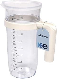 34 fl. oz. Measuring Jug with Lid | Durable BPA-Free Plastic Measuring Cup with Screen-Printed Markings & Non-Spill Spout | 8.07 x 2.95 in, Removable Ergonomic Handle