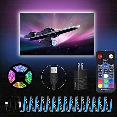 USB Multi-Color LED Strip Light Kit,9.85ft（6x1.64ft） Black 5V 5050 RGB LEDs Lighting with 18-Key RF Controller for Remote Home Decor Mood Lighting kit DIY Kitchen, Cupboard, Desk, TV Backlight, Shelf