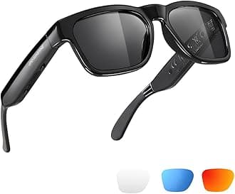 OhO sunshine Smart Glasses Polarized Sunglasses with Bluetooth Speaker for Exercise Outdoor UV Protection Voice Control Unisex (Grey Lens) 145.78 x 160.41 x 40.7mm Shiny Black Frame - Black Lens