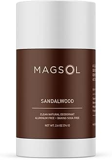 MAGSOL Magnesium Deodorant for Men, Aluminum Free, Baking Soda Free Natural Deodorant for Sensitive Skin, Long Lasting Odor Protection with Sweet Almond Oil, Sandalwood 2.6 oz