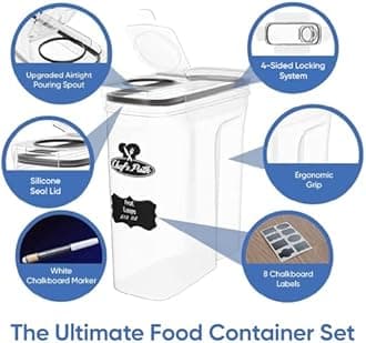 Extra Large Cereal Container Storage Set - Big Airtight Food Storage Containers, 8 Labels & Pen, XL BPA-Free Dispenser Keepers - Kitchen and Pantry Containers - 6.3L (213oz) - Chef’s Path (2 pc)