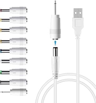 LANMU DC 5V Power Cord, USB to 5V DC Power Cable Charging Cord with 9 Adapters (6.4 * 4.4mm, 6.3 * 3.0mm, 5.5 * 2.5mm, 5.5 * 2.1mm, 5.5 * 1.7 mm, 4.8 * 1.7 mm, 4.0 * 1.7 mm, 3.5 * 1.35 mm, 2.5mm)