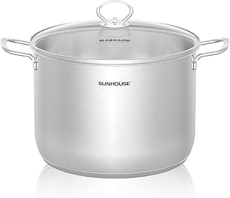 SUNHOUSE Stainless Steel Stock Pot – 12 Quart Heavy-Duty Induction Cooking Pot with Glass Lid for Pasta, Soup, Spaghetti – Thick-Bottom Large Stockpot for Boiling, Simmering, Canning – Dishwasher Safe