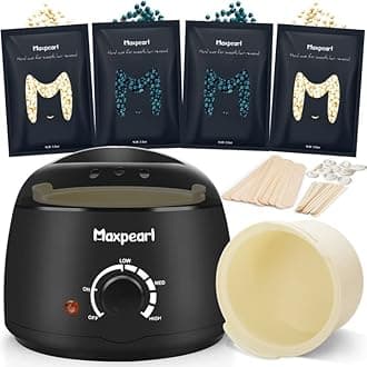 Maxpearl Wax Kit for Women Men, Hair Removal Waxing Kit with Hard Wax Beans for Coarse Hair Bikini Eyebrow, Cream White Wax Beads Refills for Wax Warmer