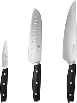 Chef Knife Set of 3 Professional Quality Kitchen Knives (Chef, Santoku & Paring) for Precision Home Cooking, High Carbon Stainless Steel Blades & Triple Riveted Handles