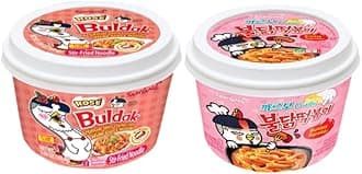 Spicy Buldak Rose Wide Flat Glass Noodle Bowl(169.4g) + Protein Puffs(50g) Assorted Challenge Box (Rose + Carbo TPK)