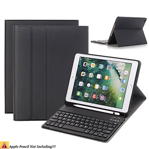 iPad 9.7 Keyboard Case for iPad 2018 (6th Gen)/iPad 2017 (5th Gen)/iPad Pro 9.7/iPad Air 2 & 1,Naswei Ultra-Slim Soft TPU Case Cover Built-in Pencil Holder with Removable Detachable Keyboard - Black