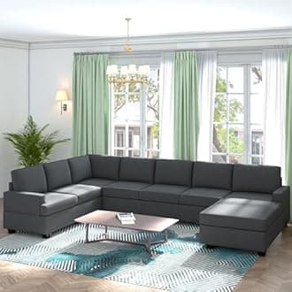 UBGO Modern Modular Sofas & Couches,Large U-Shape Couch with Extra Wide Chaise Loung,Cozy Upholstered Oversized Sofá,Luxury 7 Seat Sectional Couch Set for Indoor Funiture Living Room,Office-Dark Grey