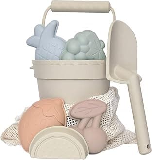 Silicone Beach Toy Set - Eco-Friendly, Easy to Clean, 5 Sand Toy Molds, Shovel & Beach Bag - Beach Toys for Kids Ages 4-8, Toddlers 1-3, Baby Beach Toys - Travel Friendly